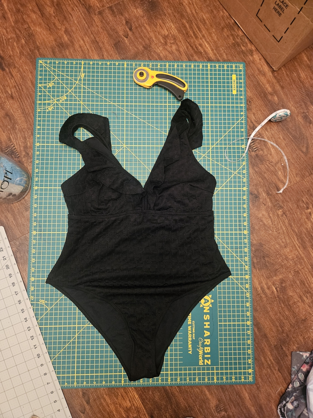 Black One-Piece Swimsuit with V-Neck